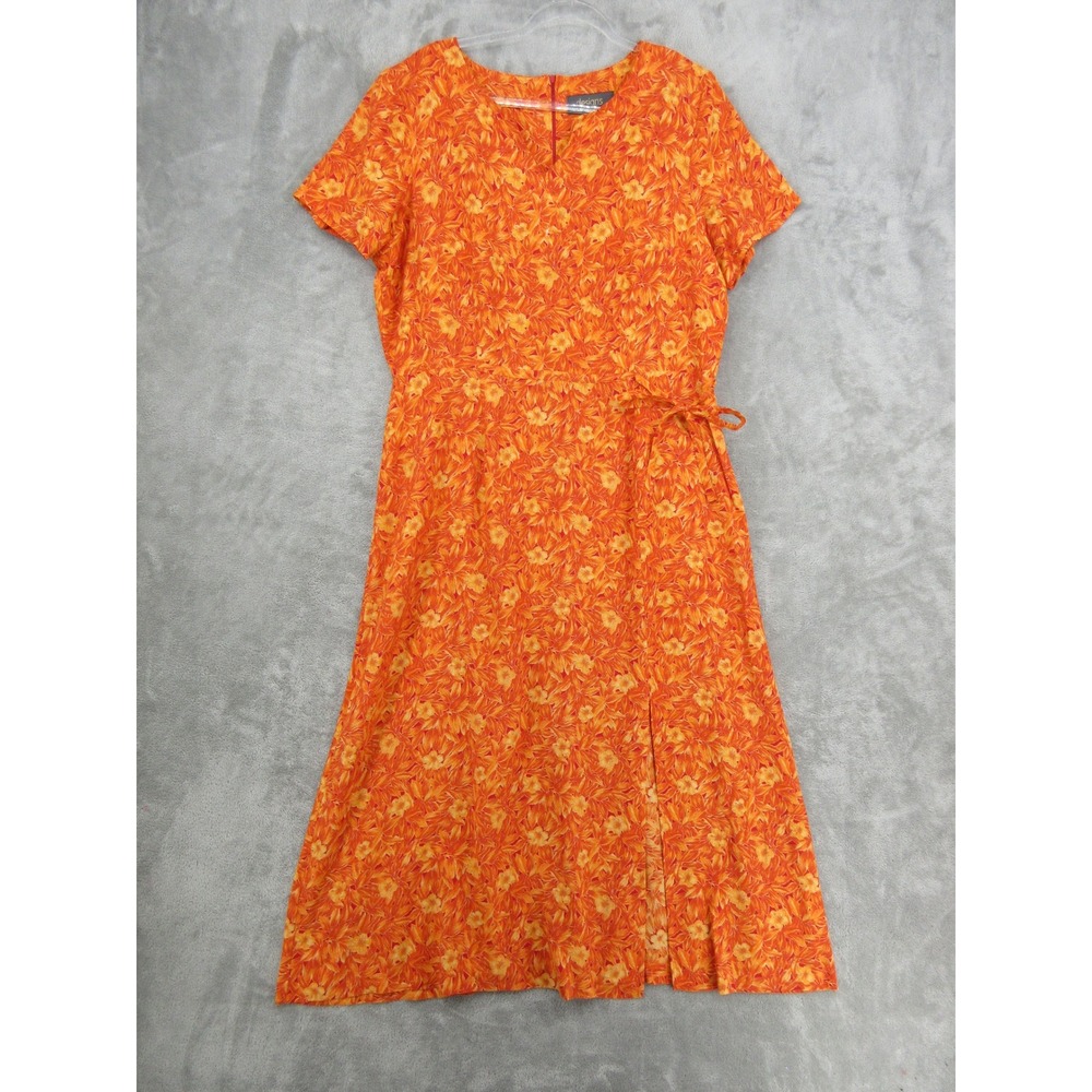 Vintage Lane Bryant Dress Womens Size 14 Orange Floral Midi Side Tie Boho Zip